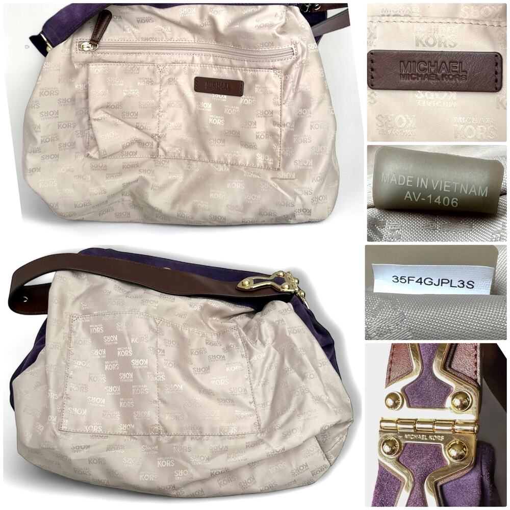 Michael Kors Joplin Suede Leather Purple Iris Hobo Purse Large Shoulder Bag - Picture 6 of 7